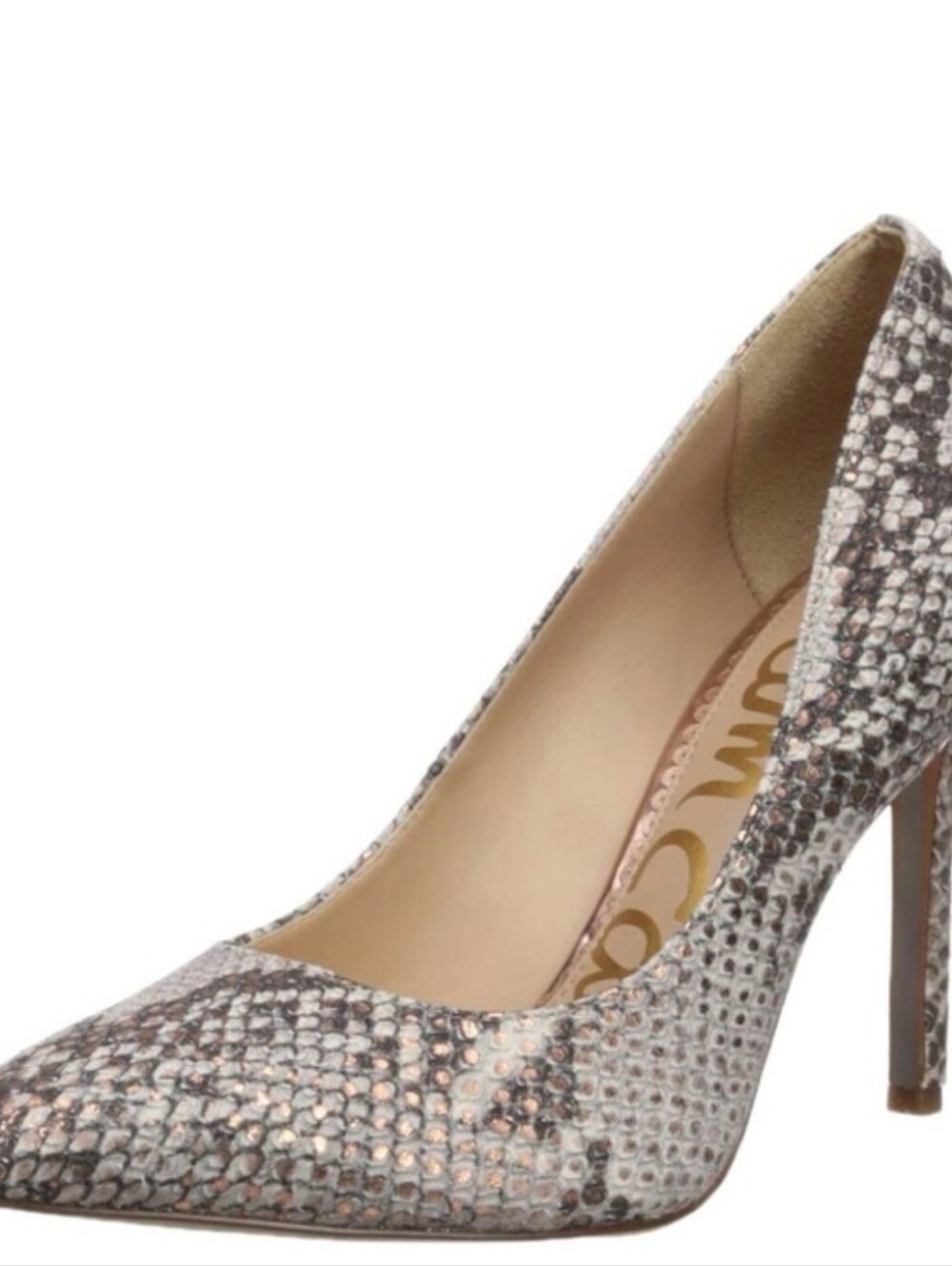 Sam Edelman rose gold/tan metallic snake skin leather stiletto pumps size 7.5